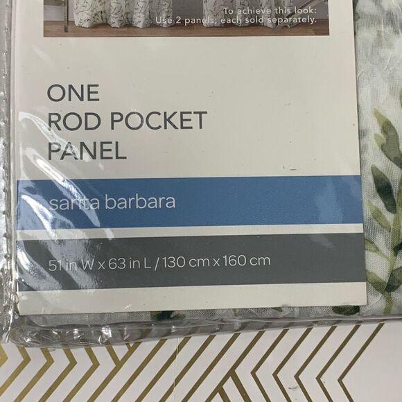 Curtainworks One Rod Pocket Panel Curtain Santa Barbara Green White 51x63 New - Picture 2 of 4